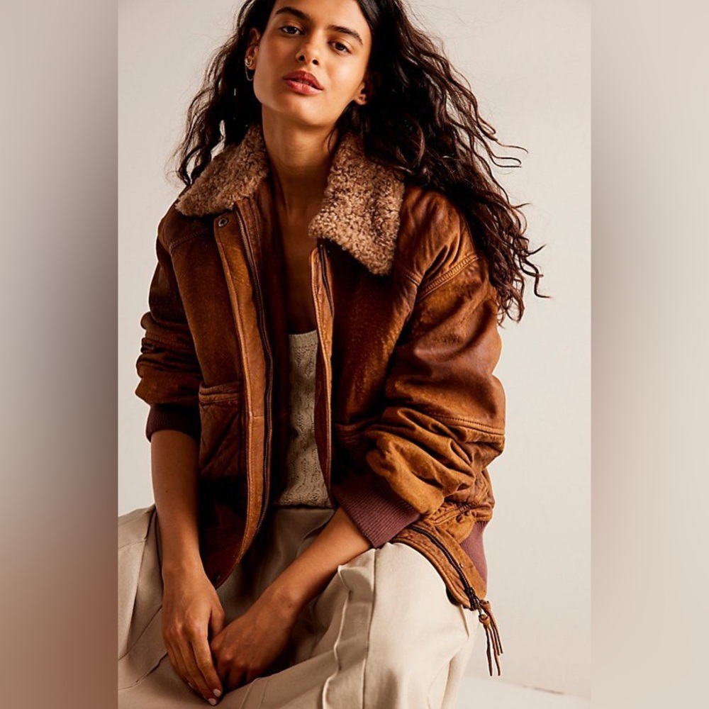 Free People Sundown Leather Aviator Jacket